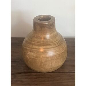 Wooden Vase Natural Grain Handcrafted Rustic Boho Home Decor 8.5" Tall Round